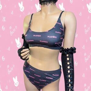 Playboy pink and black bra and panty set